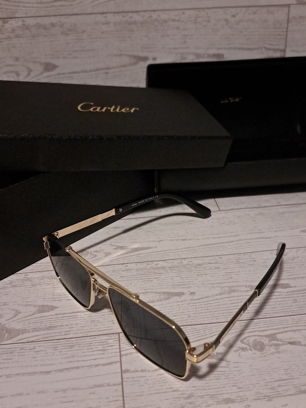 Cartier Gold Sunglasses with Black Lenses